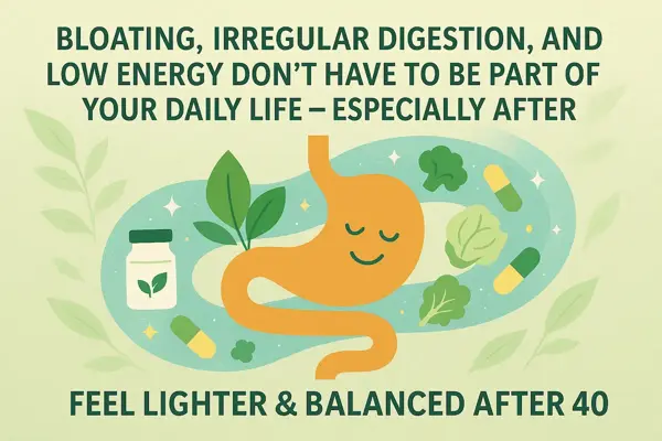 Illustration showing vegetarian probiotics supporting gut health in adults and women over 40