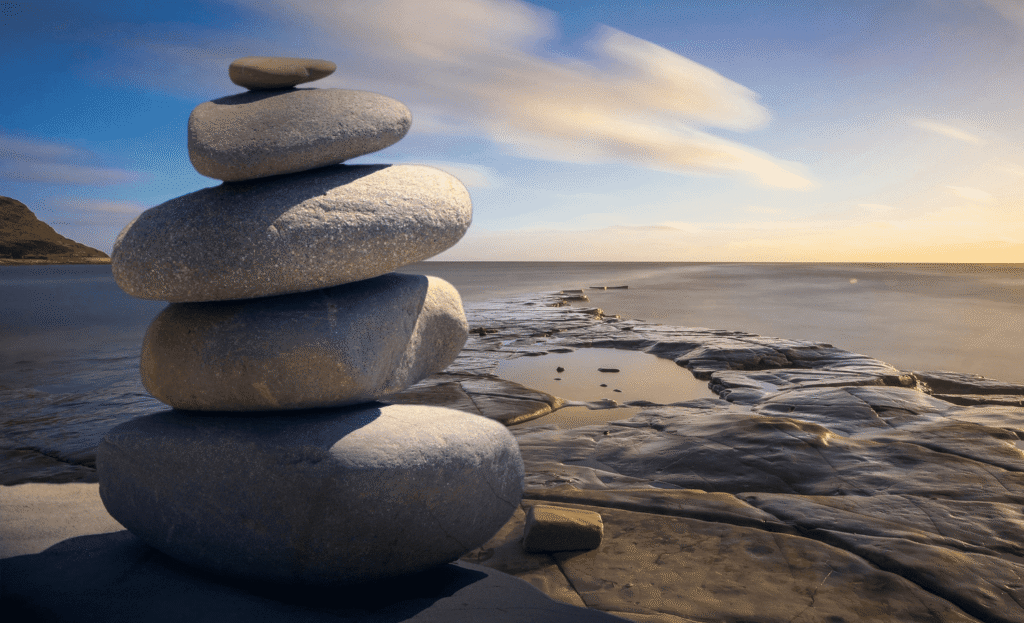 Stacked stones symbolizing inner balance, stability and harmony — like a healthy gut supported by probiotics